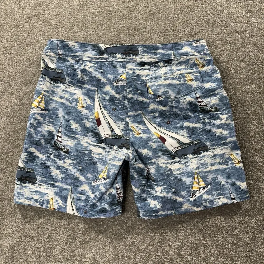 J‎ Crew Swim Trunks 32 Sailing Boat Print Blue Nautical Beach Surf Board Shorts